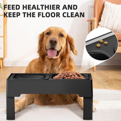 Elevated Dog Bowls - Slow Feeder with No Spill Dog Water Bowl - 4 Height Adjustable Elevated Pet Food Bowls and Water Bowl for Small Medium Large Dogs, Cats (Black No Spill Water Bowl+Slow Feeder) in Saudi Arabia