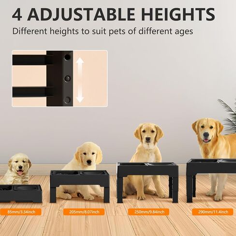 Elevated Dog Bowls - Slow Feeder with No Spill Dog Water Bowl - 4 Height Adjustable Elevated Pet Food Bowls and Water Bowl for Small Medium Large Dogs, Cats (Black No Spill Water Bowl+Slow Feeder) in Saudi Arabia