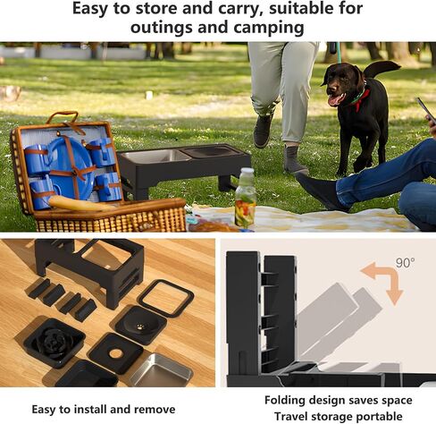 Elevated Dog Bowls - Slow Feeder with No Spill Dog Water Bowl - 4 Height Adjustable Elevated Pet Food Bowls and Water Bowl for Small Medium Large Dogs, Cats (Black No Spill Water Bowl+Slow Feeder) in Saudi Arabia