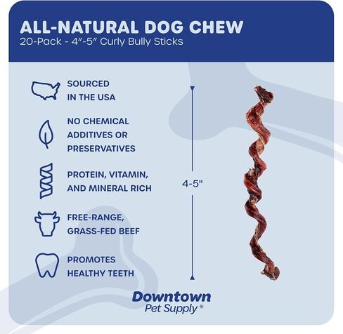 Downtown Pet Supply Spiral Bully Sticks for Medium Dogs - Dog Dental Treats & Rawhide-Free Dog Chews - Dog Treats with Protein, Vitamins & Minerals - Regular - 4-6in - 20Ct in Saudi Arabia