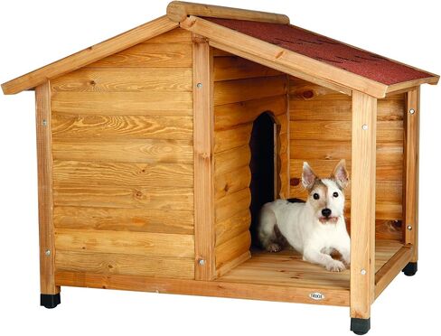 TRIXIE natura Lodge Dog House, Covered Porch, Hinged Roof, Adjustable Legs, Brown, Small in Saudi Arabia