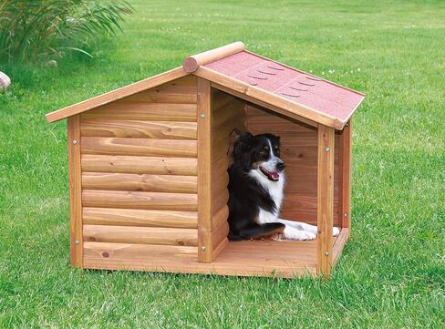 TRIXIE natura Lodge Dog House, Covered Porch, Hinged Roof, Adjustable Legs, Brown, Small in Saudi Arabia