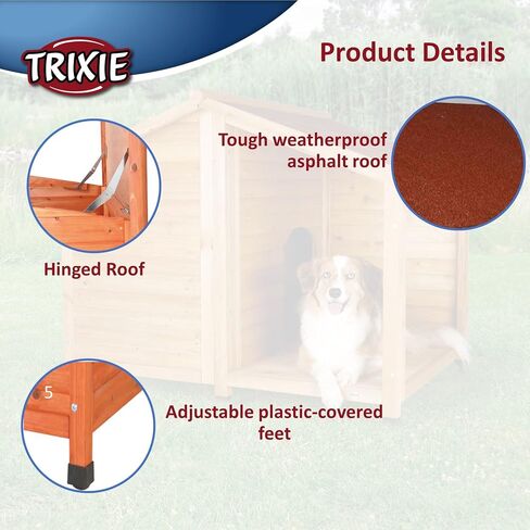 TRIXIE natura Lodge Dog House, Covered Porch, Hinged Roof, Adjustable Legs, Brown, Small in Saudi Arabia