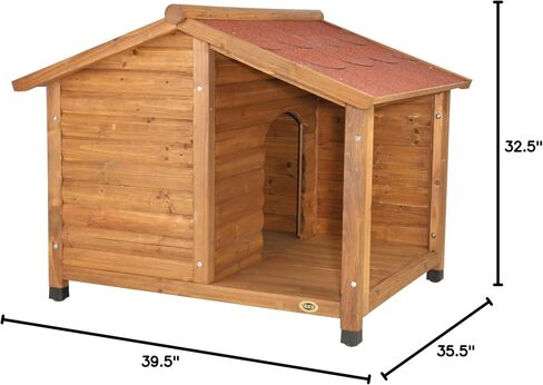 TRIXIE natura Lodge Dog House, Covered Porch, Hinged Roof, Adjustable Legs, Brown, Small in Saudi Arabia