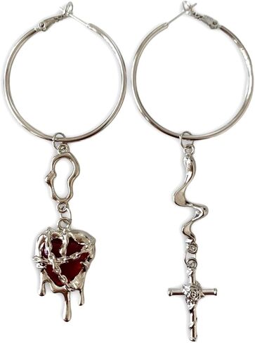 Handmade Creative Unique Earrings,Cool Girl's Choice, Hoop Earring Backings Can Be Worn Separately, 925 Silver Needles Perfect for Halloween and Parties, Gothic Dangle Earrings (Sword Heart) in Kuwait