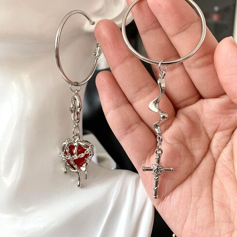 Handmade Creative Unique Earrings,Cool Girl's Choice, Hoop Earring Backings Can Be Worn Separately, 925 Silver Needles Perfect for Halloween and Parties, Gothic Dangle Earrings (Sword Heart) in Kuwait