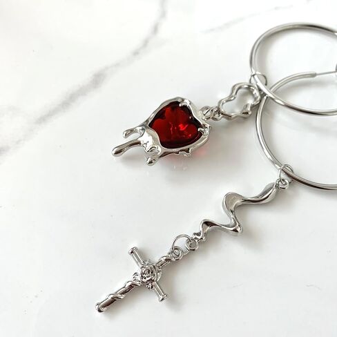Handmade Creative Unique Earrings,Cool Girl's Choice, Hoop Earring Backings Can Be Worn Separately, 925 Silver Needles Perfect for Halloween and Parties, Gothic Dangle Earrings (Sword Heart) in Kuwait