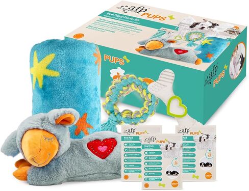 AFP Heartbeat Puppy Toy, Anxiety Relief Starter Kit, My Puppy's Home Welcome Kit with a Heart Beat Sheep, 3 Heat Packs, a Blanket, Puppy’s 1st Toy and Teething aid for Small to medium-sized dogs in Kuwait