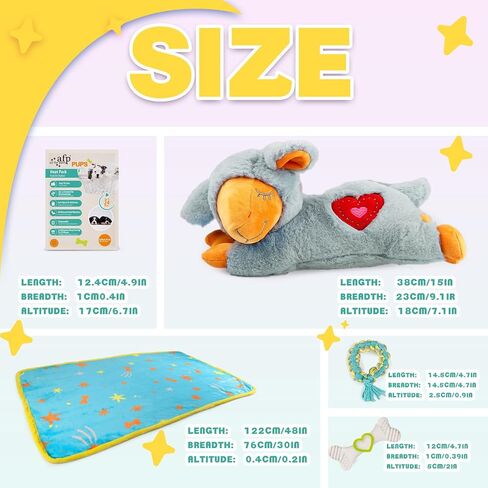 AFP Heartbeat Puppy Toy, Anxiety Relief Starter Kit, My Puppy's Home Welcome Kit with a Heart Beat Sheep, 3 Heat Packs, a Blanket, Puppy’s 1st Toy and Teething aid for Small to medium-sized dogs in Kuwait