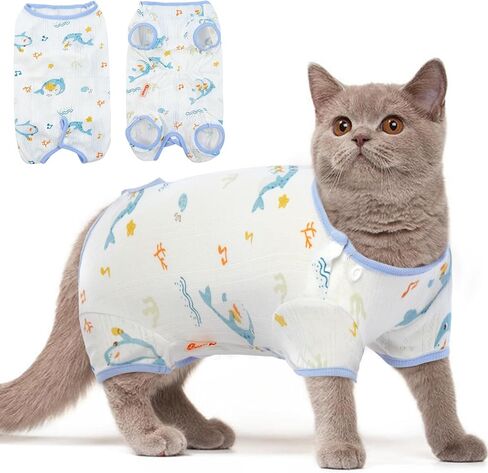 DENTRUN Breathable Cat Shirt Kitten Soft Surgery Recovery Suit Female Male Cat Apparel After Surgical Shirt, Anti-Licking Pajama for Cat Onesie Spay/Neuter, Cat Body Suit Post Surgery for Cats Only in Saudi Arabia