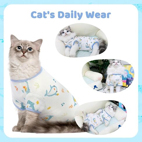 DENTRUN Breathable Cat Shirt Kitten Soft Surgery Recovery Suit Female Male Cat Apparel After Surgical Shirt, Anti-Licking Pajama for Cat Onesie Spay/Neuter, Cat Body Suit Post Surgery for Cats Only in Saudi Arabia