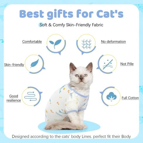 DENTRUN Breathable Cat Shirt Kitten Soft Surgery Recovery Suit Female Male Cat Apparel After Surgical Shirt, Anti-Licking Pajama for Cat Onesie Spay/Neuter, Cat Body Suit Post Surgery for Cats Only in Saudi Arabia