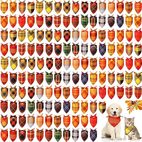 150 Pcs Fall Thanksgiving Plaid Dog Bandanas Bulk Thanksgiving Pet Scarf Bibs Puppy Bandana Adjustable Washable Kerchief Pet Costume Accessories Grooming Supplies for Small to Large Cats Dogs in Saudi Arabia
