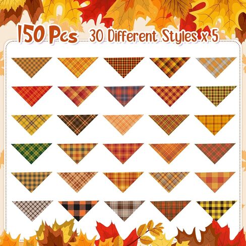 150 Pcs Fall Thanksgiving Plaid Dog Bandanas Bulk Thanksgiving Pet Scarf Bibs Puppy Bandana Adjustable Washable Kerchief Pet Costume Accessories Grooming Supplies for Small to Large Cats Dogs in Saudi Arabia