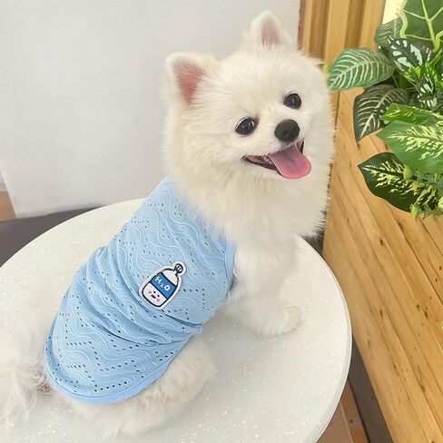 Yanmucy 2 Pieces Dog Summer Clothes Cute Embroidery Dog Striped Tank Top Vest Breathable Puppy Sleeveless Shirt for Small Dogs Cats (Pink+Blue, Medium) in Saudi Arabia