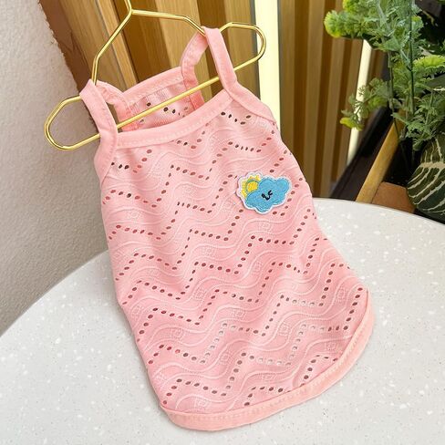 Yanmucy 2 Pieces Dog Summer Clothes Cute Embroidery Dog Striped Tank Top Vest Breathable Puppy Sleeveless Shirt for Small Dogs Cats (Pink+Blue, Medium) in Saudi Arabia