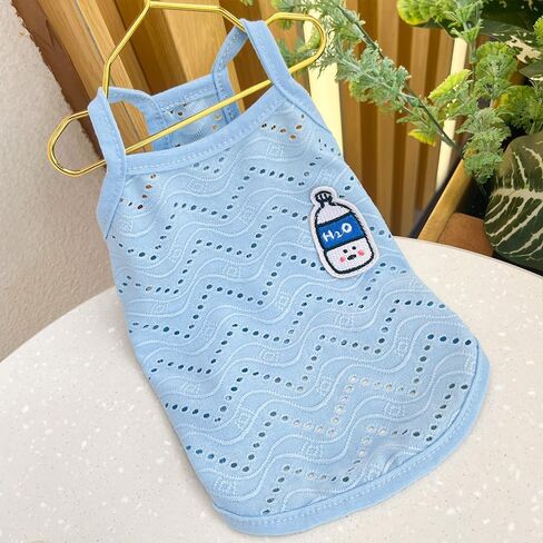 Yanmucy 2 Pieces Dog Summer Clothes Cute Embroidery Dog Striped Tank Top Vest Breathable Puppy Sleeveless Shirt for Small Dogs Cats (Pink+Blue, Medium) in Saudi Arabia