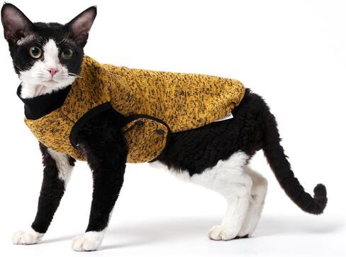 Sphynx Cat Coat, Easy to Wear Jacket with Buckle,Warm Fleece Coat for cat, Cat Fleece Jacket,Deep Yellow Jacket for Cat and Small Dogs (Large) in Saudi Arabia