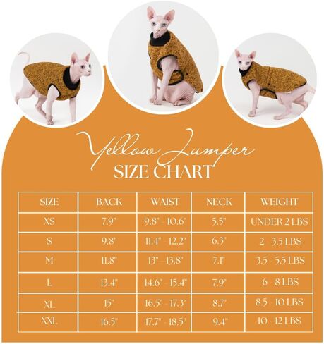 Sphynx Cat Coat, Easy to Wear Jacket with Buckle,Warm Fleece Coat for cat, Cat Fleece Jacket,Deep Yellow Jacket for Cat and Small Dogs (Large) in Saudi Arabia