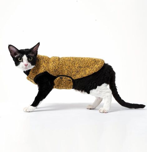 Sphynx Cat Coat, Easy to Wear Jacket with Buckle,Warm Fleece Coat for cat, Cat Fleece Jacket,Deep Yellow Jacket for Cat and Small Dogs (Large) in Saudi Arabia