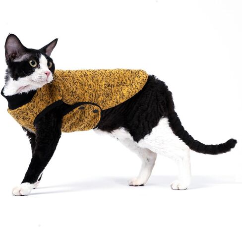Sphynx Cat Coat, Easy to Wear Jacket with Buckle,Warm Fleece Coat for cat, Cat Fleece Jacket,Deep Yellow Jacket for Cat and Small Dogs (Large) in Saudi Arabia