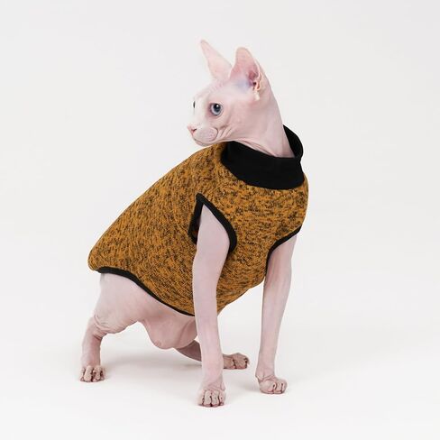 Sphynx Cat Coat, Easy to Wear Jacket with Buckle,Warm Fleece Coat for cat, Cat Fleece Jacket,Deep Yellow Jacket for Cat and Small Dogs (Large) in Saudi Arabia