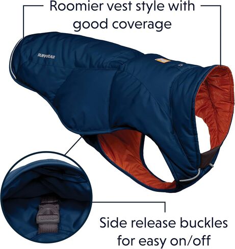 Ruffwear، سترة Quinzee معزولة، مقاومة للماء للكلاب مع كيس، Blue Moon، X-Small in Kuwait