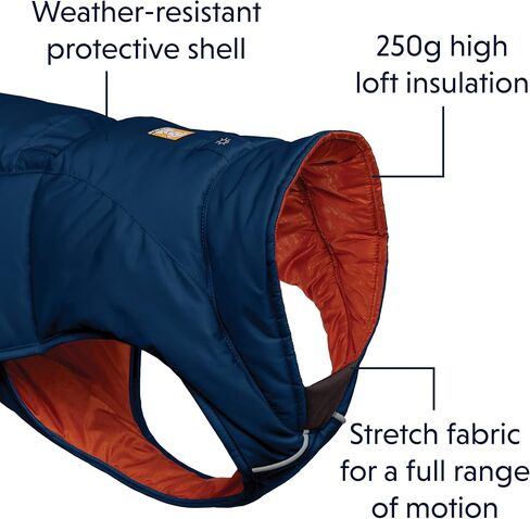Ruffwear، سترة Quinzee معزولة، مقاومة للماء للكلاب مع كيس، Blue Moon، X-Small in Kuwait
