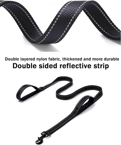 4FT Black Strong Dog Leash with 2 Padded Handles, Traffic Handle Extra Control, Double-Sided Reflective Walking Lead for Small Medium and Large Dogs(Black, 4FT) in Saudi Arabia