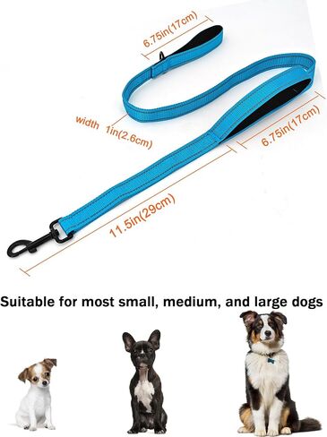 4FT Black Strong Dog Leash with 2 Padded Handles, Traffic Handle Extra Control, Double-Sided Reflective Walking Lead for Small Medium and Large Dogs(Black, 4FT) in Saudi Arabia