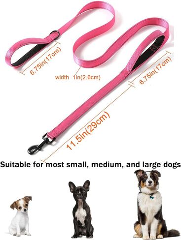 4FT Black Strong Dog Leash with 2 Padded Handles, Traffic Handle Extra Control, Double-Sided Reflective Walking Lead for Small Medium and Large Dogs(Black, 4FT) in Saudi Arabia