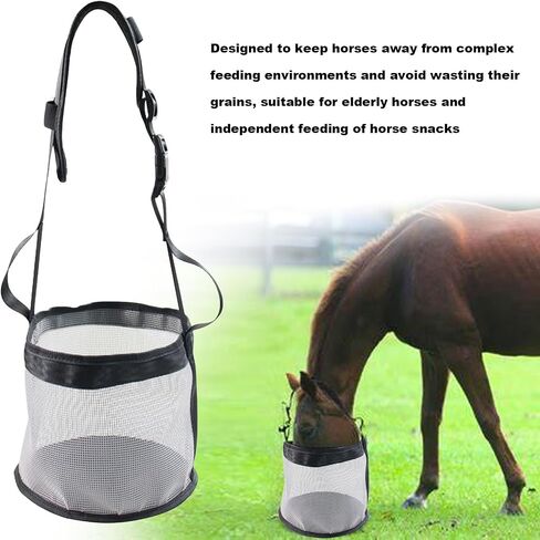 Heavy Duty Mesh Horse Feeder Horse Feed Bag for Grain with Adjustable Strap,Comfort Neck Pad,Nose Pad Horse Muzzle Feed Bag (Gray) in Saudi Arabia