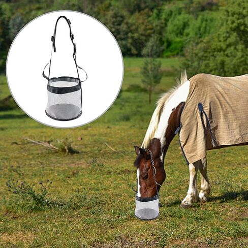 Heavy Duty Mesh Horse Feeder Horse Feed Bag for Grain with Adjustable Strap,Comfort Neck Pad,Nose Pad Horse Muzzle Feed Bag (Gray) in Saudi Arabia