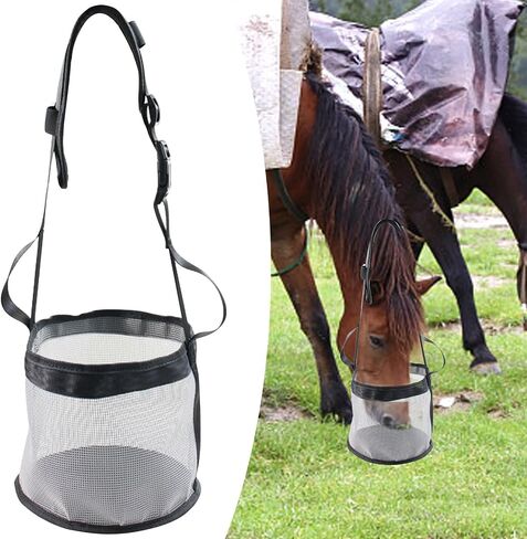Heavy Duty Mesh Horse Feeder Horse Feed Bag for Grain with Adjustable Strap,Comfort Neck Pad,Nose Pad Horse Muzzle Feed Bag (Gray) in Saudi Arabia