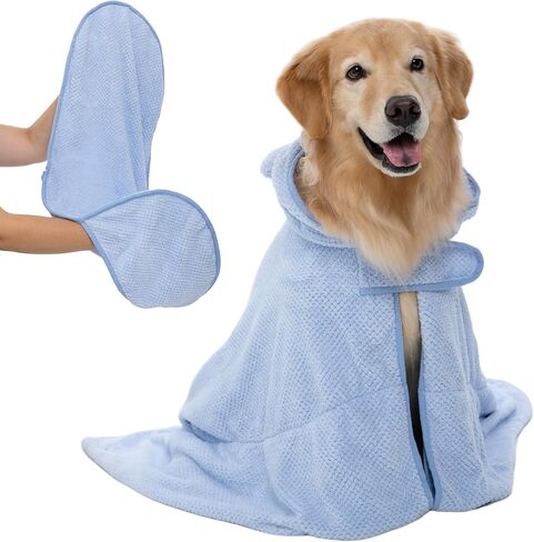 Dog Bathrobe and Dog Towel Bundle, Soft Microfiber Drying Towel and Hooded Robe Set for Fast Drying Dogs, Puppies and Cats After Bath (Blue, Small) in Saudi Arabia