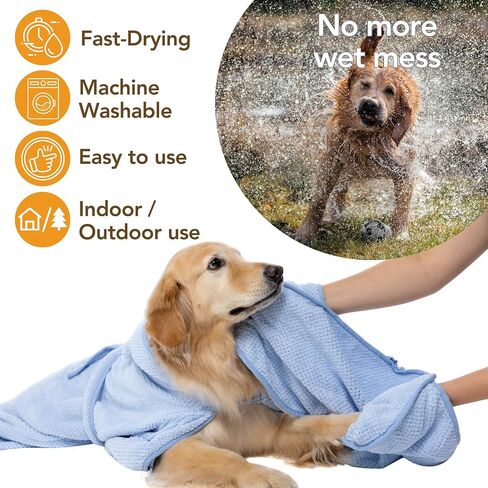 Dog Bathrobe and Dog Towel Bundle, Soft Microfiber Drying Towel and Hooded Robe Set for Fast Drying Dogs, Puppies and Cats After Bath (Blue, Small) in Saudi Arabia