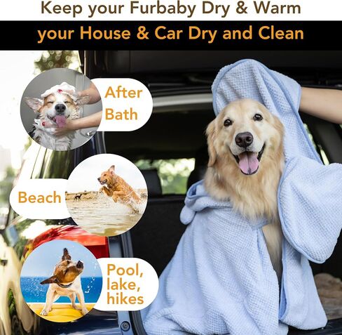 Dog Bathrobe and Dog Towel Bundle, Soft Microfiber Drying Towel and Hooded Robe Set for Fast Drying Dogs, Puppies and Cats After Bath (Blue, Small) in Saudi Arabia