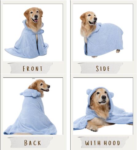 Dog Bathrobe and Dog Towel Bundle, Soft Microfiber Drying Towel and Hooded Robe Set for Fast Drying Dogs, Puppies and Cats After Bath (Blue, Small) in Saudi Arabia