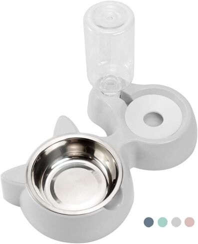 2 in 1 Double Dog Cat Bowls with Automatic Drinking Bottles,Stainless Steel Pet Bowls No-Spill Resin Station, Pet Water and Food Bowl Set with Automatic Water Dispenser Bottle for Cats and Small Dogs in Saudi Arabia