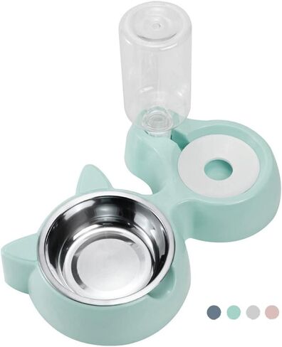 2 in 1 Double Dog Cat Bowls with Automatic Drinking Bottles,Stainless Steel Pet Bowls No-Spill Resin Station, Pet Water and Food Bowl Set with Automatic Water Dispenser Bottle for Cats and Small Dogs in Saudi Arabia