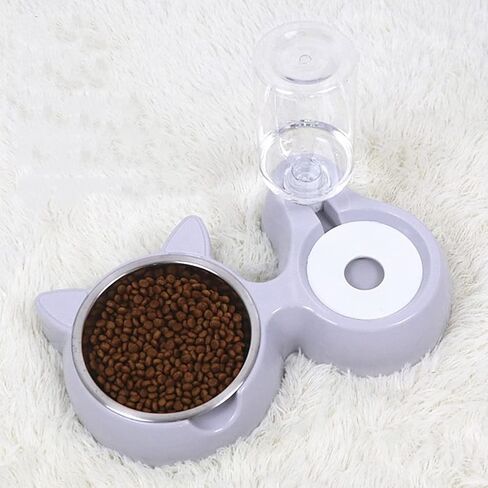 2 in 1 Double Dog Cat Bowls with Automatic Drinking Bottles,Stainless Steel Pet Bowls No-Spill Resin Station, Pet Water and Food Bowl Set with Automatic Water Dispenser Bottle for Cats and Small Dogs in Saudi Arabia