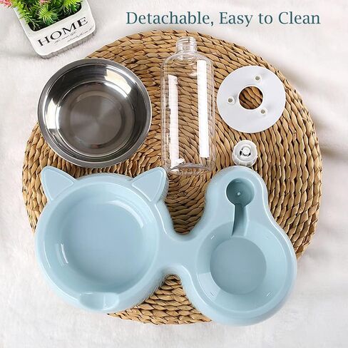 2 in 1 Double Dog Cat Bowls with Automatic Drinking Bottles,Stainless Steel Pet Bowls No-Spill Resin Station, Pet Water and Food Bowl Set with Automatic Water Dispenser Bottle for Cats and Small Dogs in Saudi Arabia
