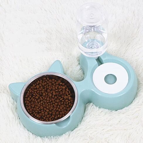 2 in 1 Double Dog Cat Bowls with Automatic Drinking Bottles,Stainless Steel Pet Bowls No-Spill Resin Station, Pet Water and Food Bowl Set with Automatic Water Dispenser Bottle for Cats and Small Dogs in Saudi Arabia