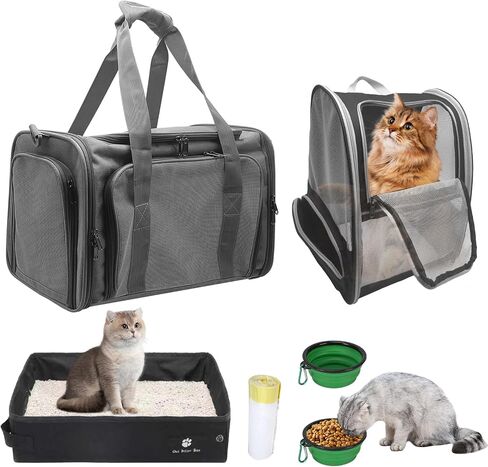 3-in-1 Pet Travel Kit, Cat/Dog Backpack Carrier, Soft-Sided Pet Carrier Airline Approved & Folding Portable Cat Litter Box, Pet Essentials for Outdoor Traveling in Saudi Arabia