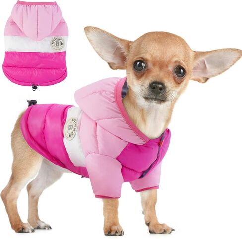 FUAMEY Dog Winter Coat,Puppy Puffer Jacket Warm Padded Pet Snow Vest Cute Windproof Dog Clothes Doggy Warm Waterproof Outdoor Lightweight Small Dog Hoodie,Chihuahua Poodles Yorkshire Pet Apparel S/12 in Saudi Arabia