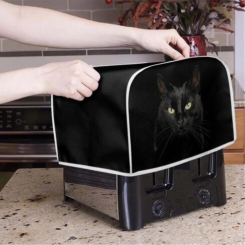 3D Black Cat Toaster Cover Slice Wide Slot, Cute Kitten Kitchen Appliance Cover, Aesthetic Animals Art Universal Size Microwave Toaster Oven Cover - S in Kuwait