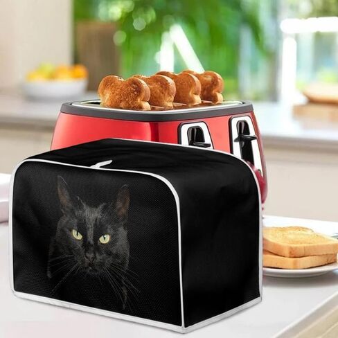 3D Black Cat Toaster Cover Slice Wide Slot, Cute Kitten Kitchen Appliance Cover, Aesthetic Animals Art Universal Size Microwave Toaster Oven Cover - S in Kuwait