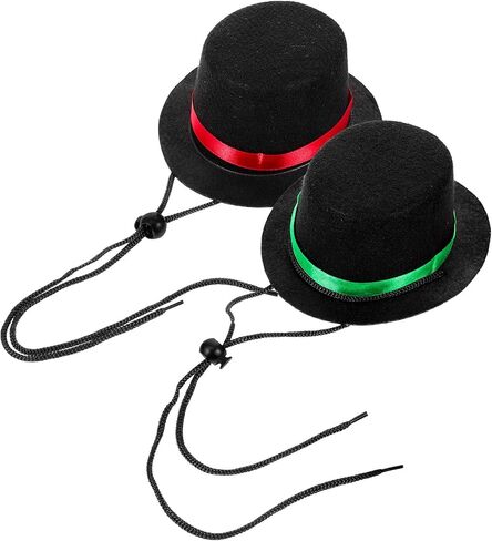 2pcs Pet Hat Halloween Dog Bowler Hat Adjustable Puppy Cap Black Mini Party Hat for Small Dogs Cat kitten Puppy Costume Accessories - Red & Green Ribbons in Saudi Arabia