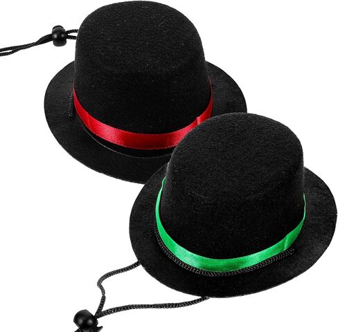 2pcs Pet Hat Halloween Dog Bowler Hat Adjustable Puppy Cap Black Mini Party Hat for Small Dogs Cat kitten Puppy Costume Accessories - Red & Green Ribbons in Saudi Arabia