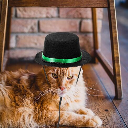 2pcs Pet Hat Halloween Dog Bowler Hat Adjustable Puppy Cap Black Mini Party Hat for Small Dogs Cat kitten Puppy Costume Accessories - Red & Green Ribbons in Saudi Arabia